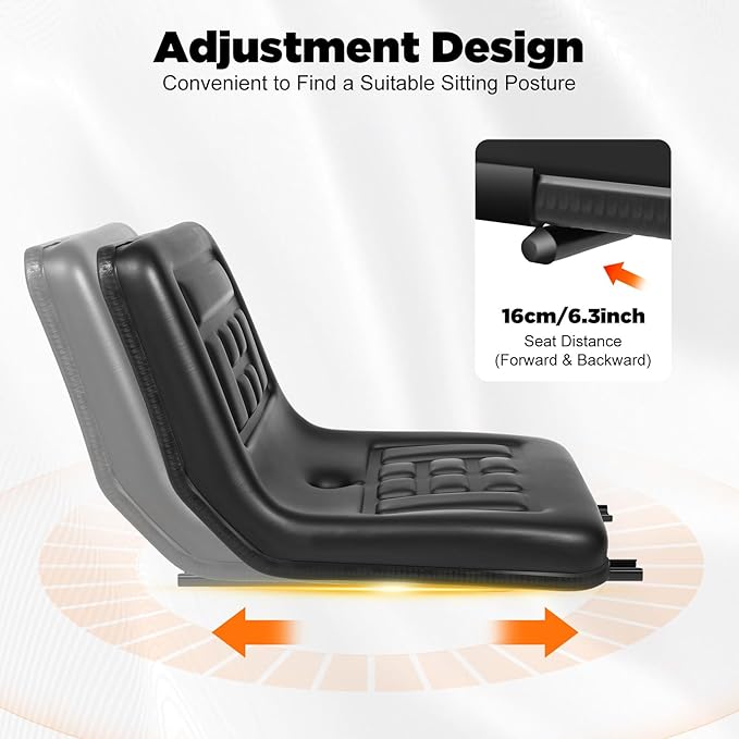 Universal Tractor Forklift Concave Convex Grain+Rail Seat, PVC Garden Tractor Seat Lawn Mower Seat w/Adjustment Handle,Lawn Tractor Seat w/Drainage Hole