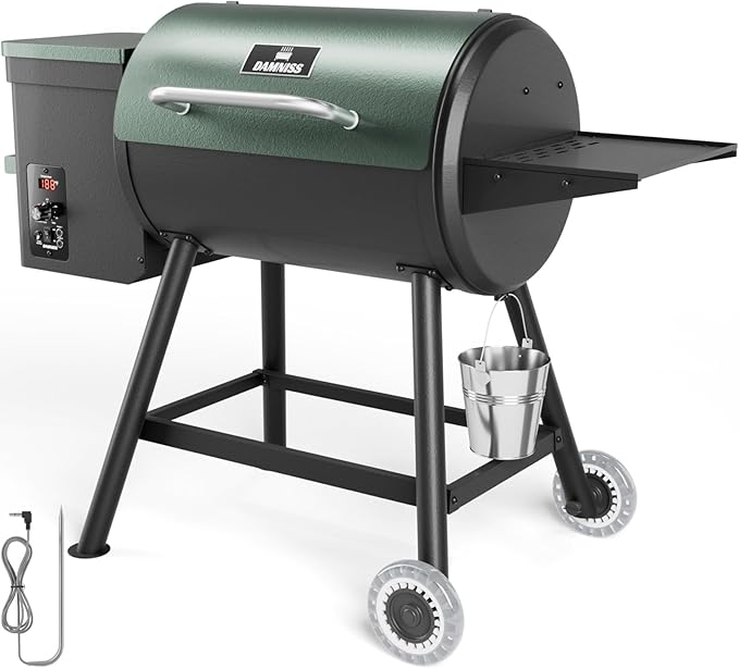 DAMNISS Pellet Grill Smoker 8 In 1 Outdoor Wood Electric Pellet BBQ Grill With PID Temperature Control And Meat Probe 456 Sq.In Removable Cooking Area Easy Clean