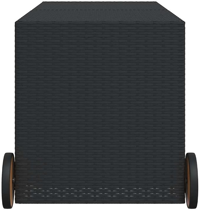 Outdoor Garden Storage Box with Wheels, 74.8 Gallon Deck Box for Patio Furniture Cushions, Tools, and Pool Accessories, Weather-Resistant Synthetic Poly Rattan, Black