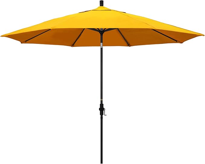 California Umbrella 11Ft Premium Sunbrella Patio Umbrella, Hand-Crank, Tilt-Collar, Black Frame, Sunflower Yellow Fabric