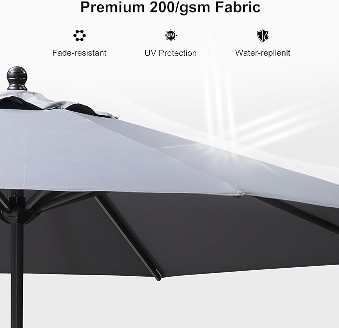 PURPLE LEAF 11' Round Patio Market Umbrella with Base Outdoor Table Umbrellas Aluminum Frame Sun Shade with 8 Sturdy Ribs for Garden Deck Lawn Pool Light Gray