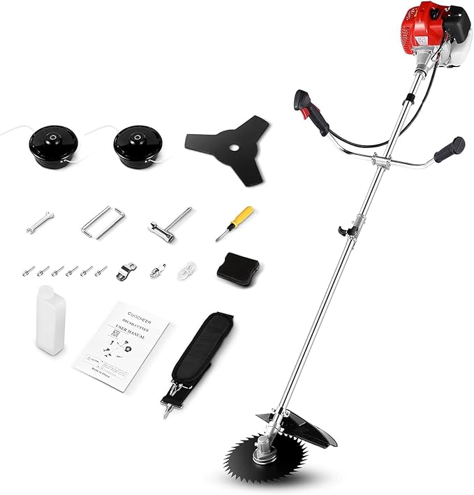 COOCHEER 58cc Brush Cutter Weed Wacker Gas Powered 4-in-1 Weed Wacker Straight Shaft String Trimmer with 2 Detachable Head for Grass, Garden