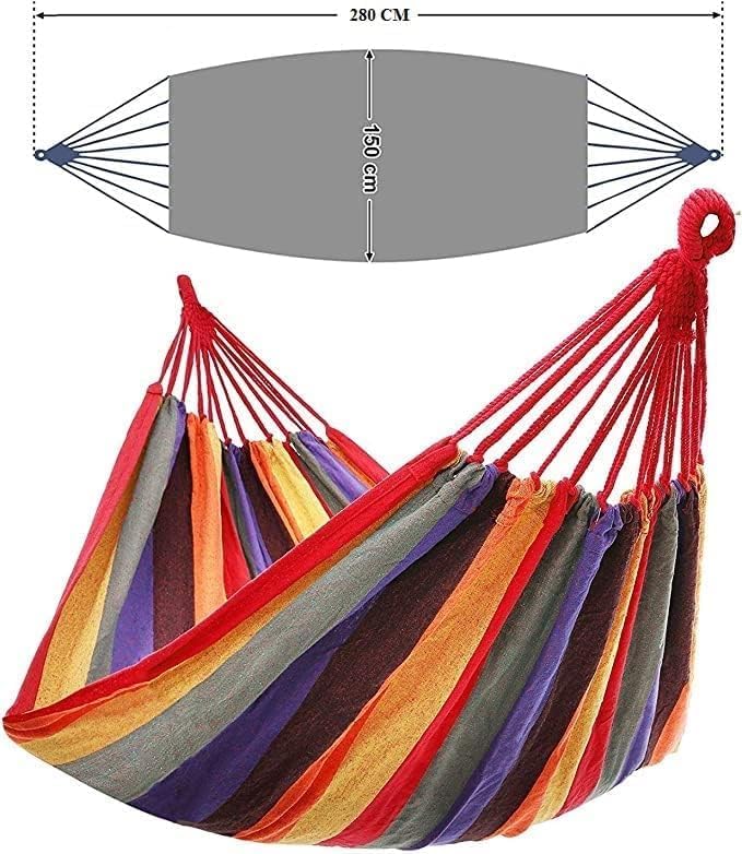 Portable Swing Cotton Stripe with Strong Hammocks Rope Beach Sleeping Bed Backpack Spreader Bar Tree Hanging for Travel Garden Striped Ultralight Outdoor Jula Camping Hammock (Multi, Set 1)