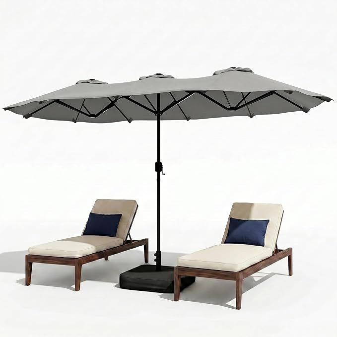 Vongrasig 15FT Large Patio Umbrella with Base Included, Outdoor Double sided Umbrellas with Crank Handle, Rectangle Table Umbrella for Pool Lawn Garden Market