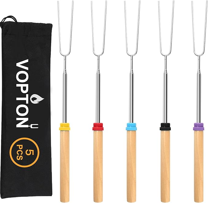 5 Pcs Marshmallow Roasting Sticks for Fire Pit Long 32Inch, Smores Sticks Skewers, Smores Kit for Fire Pit, Premium Telescoping Hot Dog Roasting Sticks for Campfire Accessories Outside Camping VOPTON