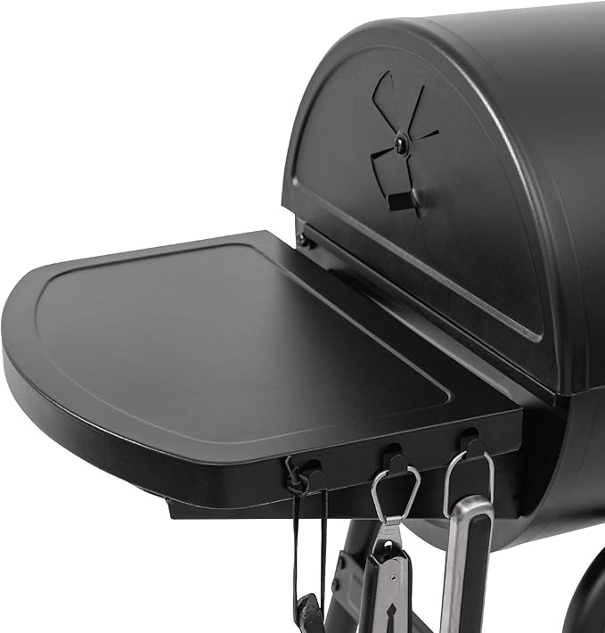 Char-Griller® King-Griller Gambler Charcoal Grill and Smoker with Damper Smoke Control, Cast Iron Grates, and Side Shelf, 315 Cooking Square Inches in Black, Model E1416