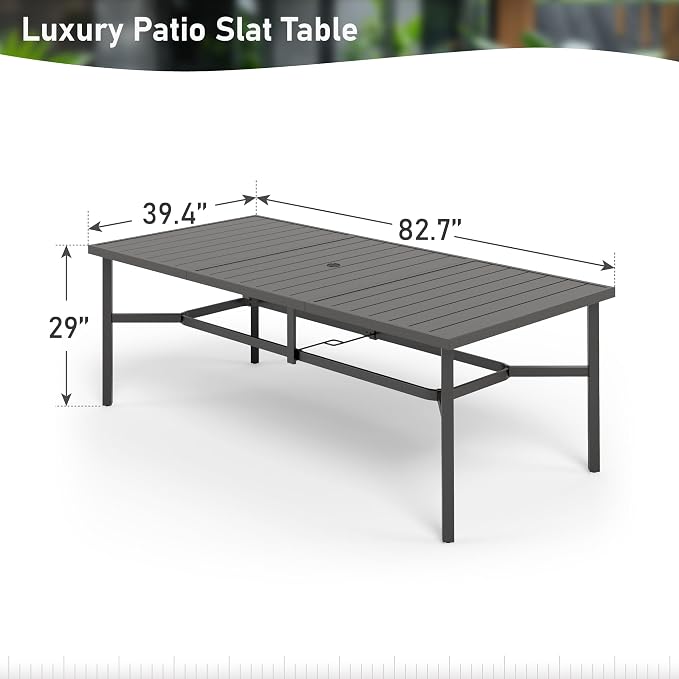 MFSTUDIO 9 Pieces Outdoor Patio Dining Furniture Set with 8 Wicker Chairs, Patio Large Rectangle Metal Table Set for 8 with 1.7'' Umbrella Hole, Outdoor Table and Rttan Chairs Dining Set