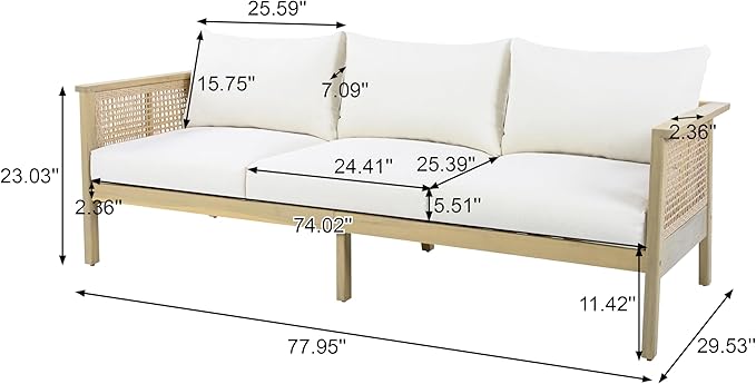 Christopher Knight Home Teras 8-Seater Patio Furniture Set with Removable Cushion, 5 Piece Outdoor Acacia Wood Conversation Set, Sold Wood Outdoor Sectional Sofa Set with Coffee Table,Light Teak+Cream