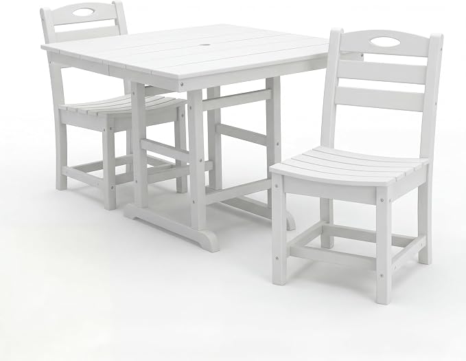 5-Pcs Outdoor Patio Dining Table Set of 5, Outdoor Patio Square 37.8'' Dining Table Set for Lawn Garden Backyard, HDPE Material & 1.7'' Umbrella Hole (Armless Chair, White)