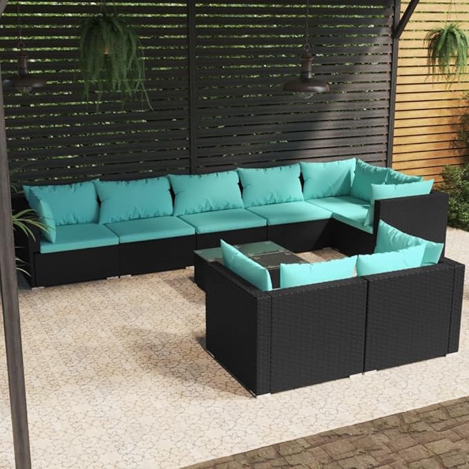 Patio Lounge Set with Cushions,Conversation Patio Furniture Porch Furniture Sets Garden Furniture Suitable for Patio, Deck, Front Porch, Poolside or Balcony Black Poly Rattan