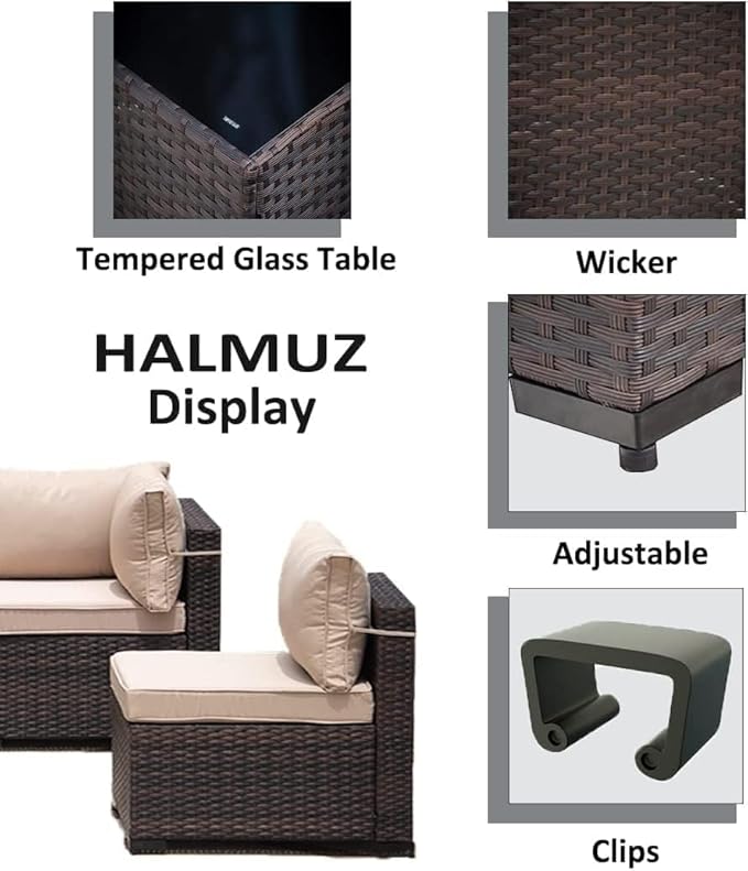8 Pieces Outdoor Patio Furniture Sets w/55000 BTU Propane Fire Pit Table,Wicker Conversation Sofa,Includes 6 All-Weather High Back PE Rattan Seating Components w/Coffee Table&Gas Fire Pit,Sand