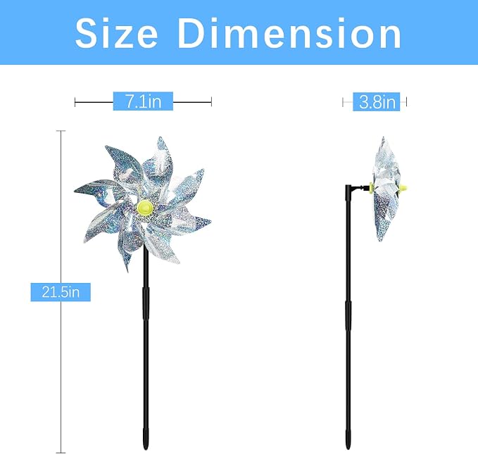 18 Pack Reflective Pinwheels for Yard and Garden,Scare Birds Away for Garden Decor,Bird Scare Devices Deterrent to Scare Birds,Keep Birds Away (Assembly Required)