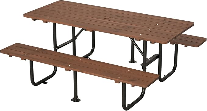 72" Rectangular Commercial Picnic Table for 6 Person, Heavy Duty Outdoors Dining Table Set with Wooden Top, Metal Legs,1.97" Umbrella Hole,Waterproof & Corrosion-Resistant, Ideal for Garden, Backyard