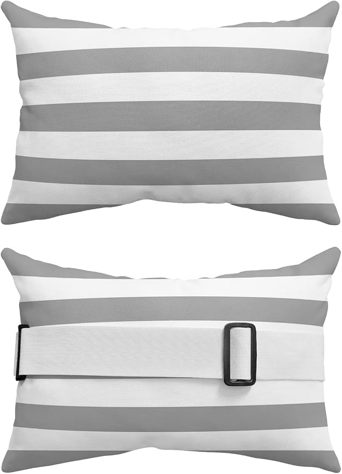 Outdoor Pillows Covers with Inserts Gray and White Stripe Waterproof Recliner Pillow with Adjustable Strap Throw Pillows for Patio Furniture Pool Lounge Chair, 11x16 inch, 1PCS
