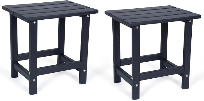 Outdoor Side Table Set of 2, HDPE Small Outdoor Table, Adirondack Side Table, Outside End Table for Patio, Porch, Deck, Pool, Indoor or Outside Use, Black