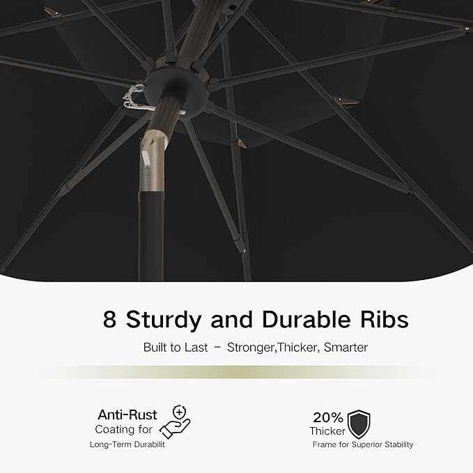 Kingdura 10ft 3-Tier Patio Umbrella, Outdoor Table Umbrella with Easy Crank & Tilt, 8 Reinforced Ribs, UV Protection for Deck, Pool, Market, Backyard (Black)