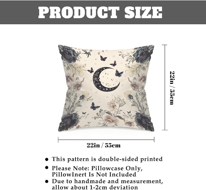 22x22 Inch Outdoor Pillow Covers Set of 2 Waterproof Throw Pillow Covers Decorative Couch Cushion Covers Boho Moon Floral Square Pillowcases Protectors for Patio Garden Sofa