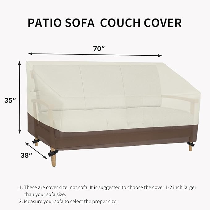 Easy-Going Heavy Duty Outdoor Couch Cover, Waterproof Weatherproof Patio 3-Seater Patio Sofa Bench Furniture Cover (70Wx38Dx35H inch, Beige/Dark Brown)