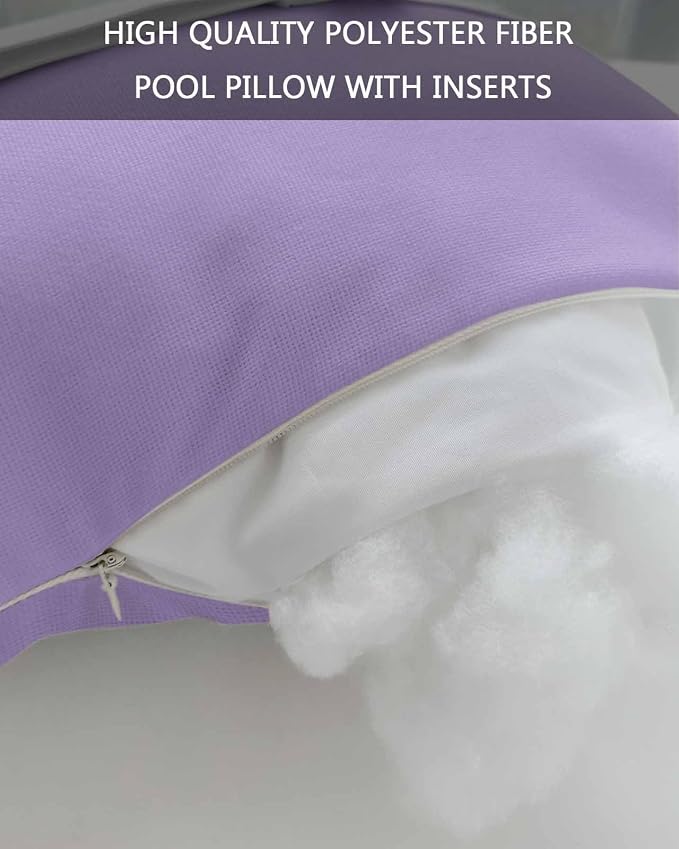 Outdoor Lumbar Pillows with Strap & Insert Lavender Purple Recliner Head Pillow Pack of 2 Simple Style Waterproof Headrest Patio Lounge Chair Pillows for Beach Pool Office Chaise Chair 12x20 Inch