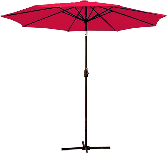 Jeco Aluminum Patio Market Umbrella Tilt with Crank, Fabric & Bronze Pole, Red, 9'