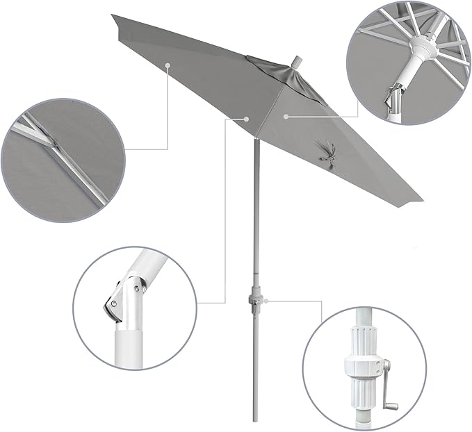 California Umbrella 7.5' Rd. Aluminum Patio Umbrella, Crank Lift, Collar Tilt, White