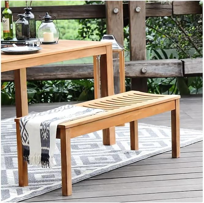 3-Piece Outdoor Dining Set, Teak Wood Table and Benches, Stylish and Durability. Patio Garden Furniture. It's a Perfect Addition to a Patio, Garden, or Deck.