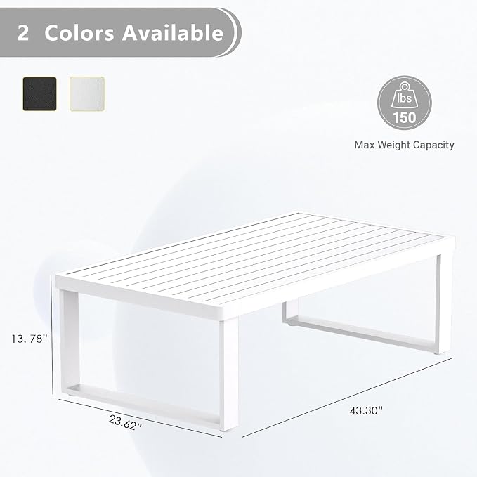 Aluminum Outdoor Patio Coffee Table for for Deck, and Poolside (White, All-Aluminum)
