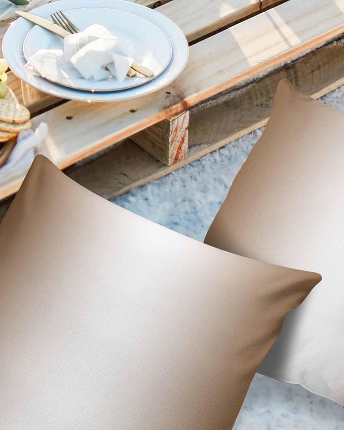 Brown and White Ombre Outdoor Pillow Covers Waterproof, All Weather Cushion Case Set of 2, Modern Abstract Gradient Color Art Decorative Pillowcases for Sofa Couch Bed Decor Patio Furniture 24"x24"