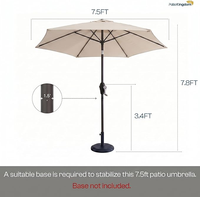 7.5ft Patio Umbrella, Outdoor Table Market Umbrella with Smooth Crank Lift, 6 Windproof Fiberglass Ribs, UPF50+ UV Protection for Deck, Pool, Garden and Backyard