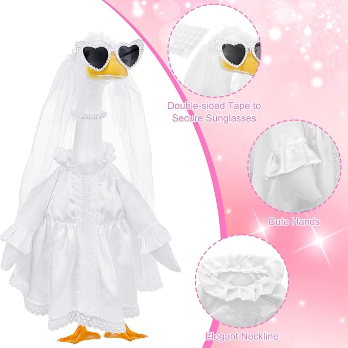 JcHrmers Bride Porch Goose Outfits Bride to Be Goose Outfits 23" Plastic or Cement Goose Decor Garden Yard Lawn Geese Costume for Wedding Bachelorette Party Bridal Shower Decor