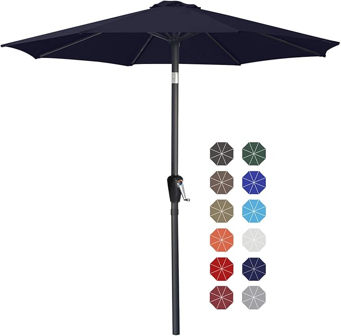 ABCCANOPY 7.5FT Outdoor Patio Umbrella, UV Protection Table Umbrella w/Crank for Easy Set Up, Suitable for Garden, Lawn, Deck & Backyard (Navy Blue)