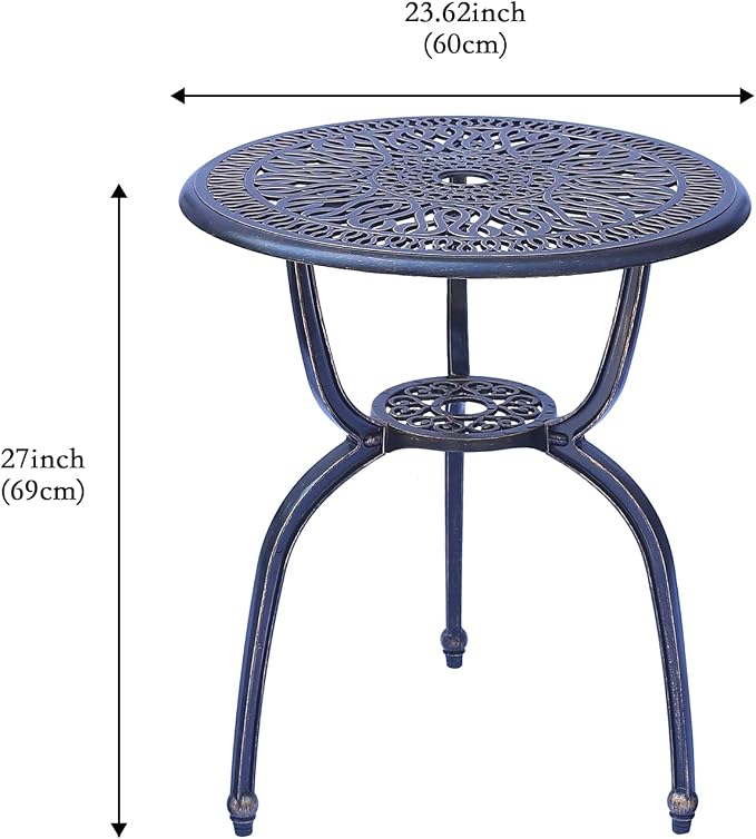 C/G 3 Piece Bistro Set,Outdoor Patio Set,Anti-Rust Cast Aluminum Bistro Table Set for Park Yard Front Porch Furniture(Antique Copper)
