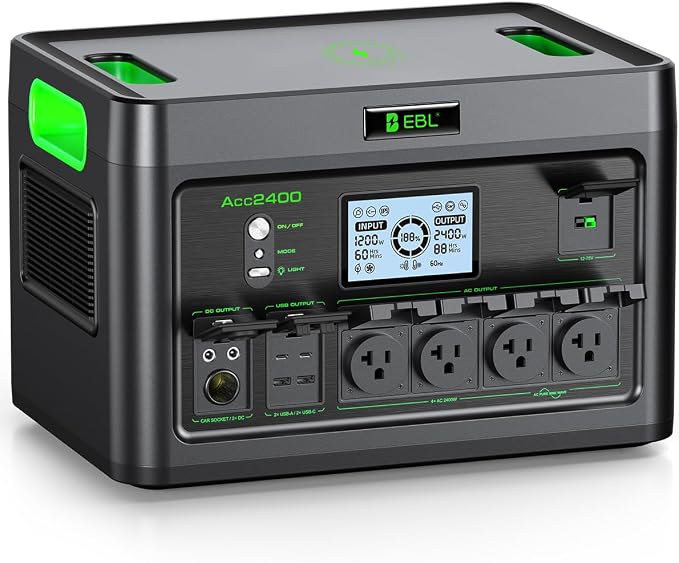 EBL 2400W Portable Power Station LiFePO4 Battery,1843.2Wh Solar Generator,Home Battery Backup,12 Outlets(2400W AC Outlets), USB-C PD 100W,2Hrs Quick Charge,Home Emergency, RV Trip
