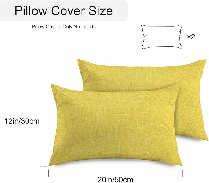 Pack of 2 Waterproof Outdoor Pillow Covers 20x12 Inch Decorative Pillow Covers Yellow Burlap Texture Throw Pillowcases Farmhouse Vintage Yellow Outdoor Cushion Cover for Couch, Patio, Tent