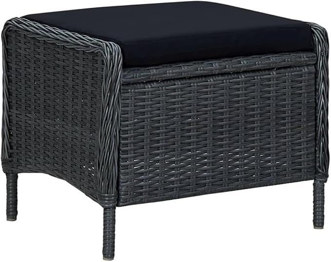Afuera Living 7-Piece Patio Dining Set, Acacia Wood Table with PE Rattan Chairs, Dark Gray/Black Cushions, Weather-Resistant, Modern Outdoor Furniture for Garden, Terrace, or Outdoor Dining Spaces
