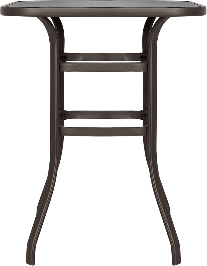 NUU GARDEN Patio Bar Table 32 Inch Outdoor Bar Height Bistro Table with Tempered Glass Table Top and Powder-Coated Iron Frame for Patio, Backyard, Cafes, Black