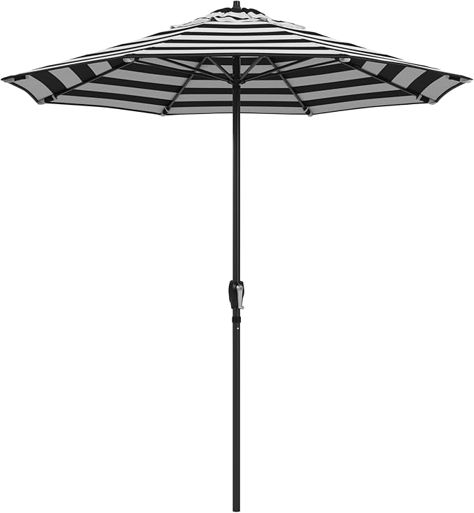 California Umbrella 12-Year Protection 7.5-Ft Outdoor Patio Umbrella, Sunbrella Fade-Resistant Fabric, Auto-Tilt, Heavy Duty Aluminum Frame, 8 Reinforced Ribs for Pool or Deck, Black Pole, Cabana Classic