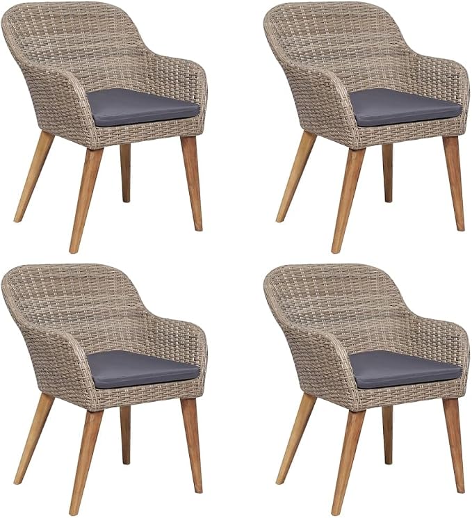 5 Piece Patio Dining Set with Cushions Brown Acacia Wood Outdoor Dining Table and Chairs Tempered Glass Top for Garden Backyard Porch Balcony Seating 4 People