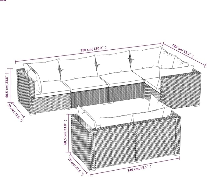 7 Piece Patio Lounge Set,Outdoor Garden Conversation Set,Patio Outdoor Set Suitable Suitable for Patio,Deck with Cushions Gray Poly Rattan