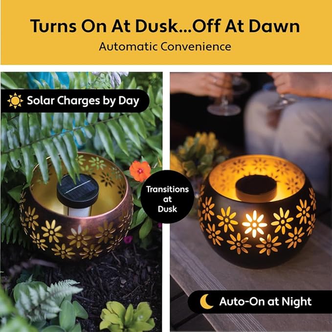(1-Pack) Outdoor Waterproof Solar Lanterns - Metal Porch Lights with Flickering Flame for Tabletop, Patio, Garden & Landscape Decor (Bronze/Copper)