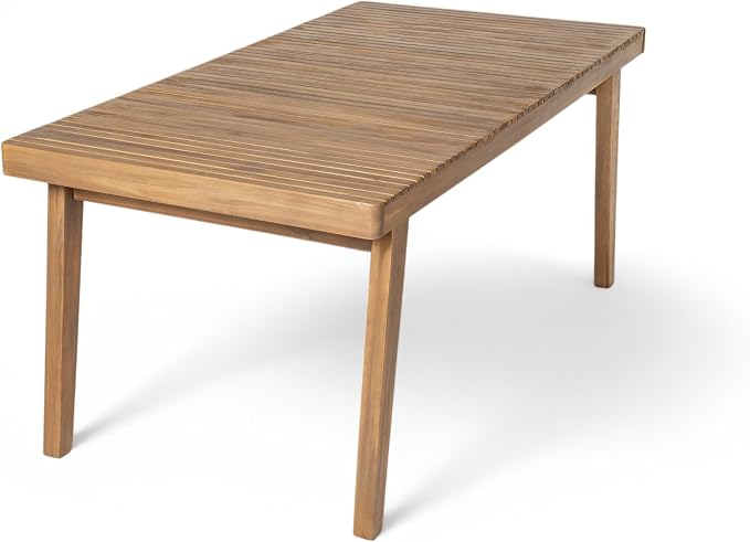 Christopher Knight Home Hobson Acacia Wood Outdoor Dining Table for 6, Wooden Patio Farmhouse Dining Table, Rectangle Slatted Top for Outdoor Gatherings, Natural Brown