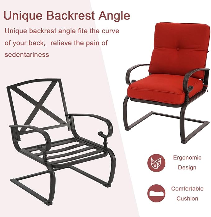 8 Pcs (6 Seats) Metal Outdoor Patio Furniture Conversation Sets, 4 Spring Chair, Loveseat and 3 Coffee Table, with Cushions (Red)