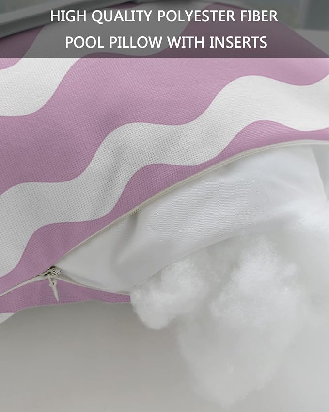 Outdoor Pillows Covers with Inserts Pink Sea Wave Ripple Waterproof Recliner Pillow with Adjustable Strap Throw Pillows for Patio Furniture Pool Lounge Chair, 11x16 inch, 1PCS