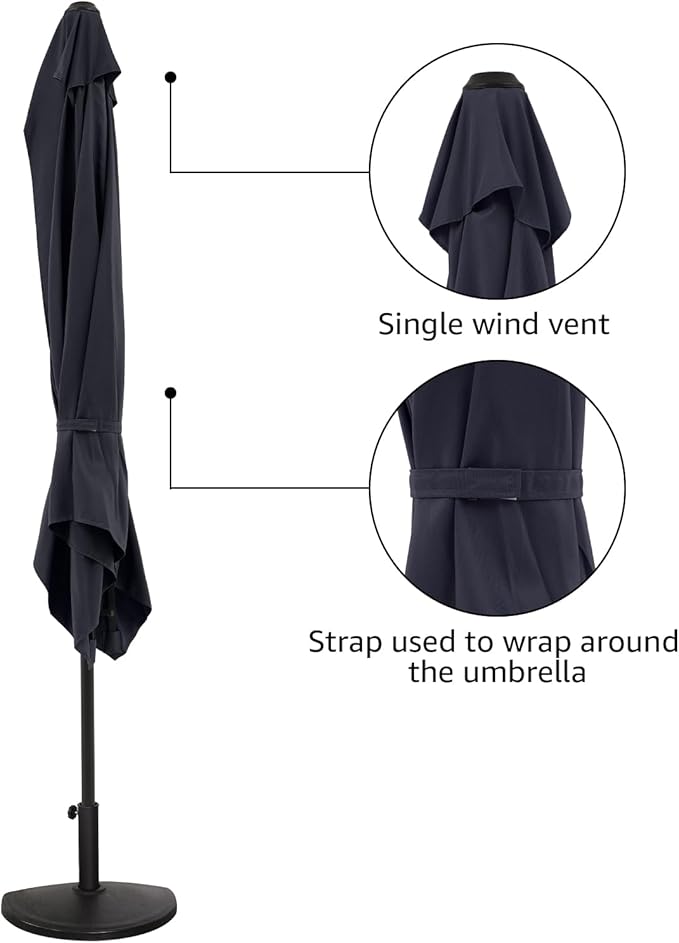 COBANA 7.5’by 4’Half Rectangular Outdoor Patio Umbrella for Patio, Balcony, Garden, Deck, Dark Blue