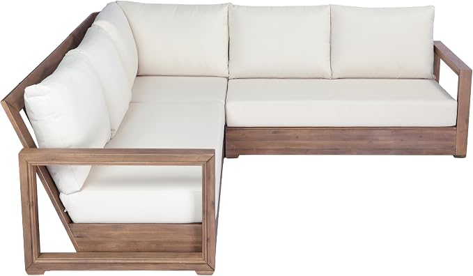 Christopher Knight Home 2 Piece Outdoor Patio Furniture Set Acacia Wood Sofa with Thick Cushions and Slatted Coffee Table, Modular Floor Seating Conversation Set, Natural Wood Finish