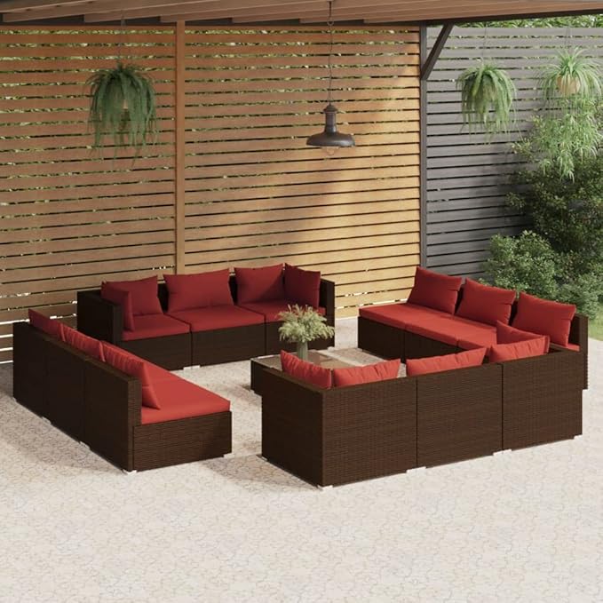 13 Piece Patio Lounge Set with Cushion, Furniture Conversation Sets Patio Lounge Set Piece Patio Set Outdoor Patio Sectional s Poly Rattan Brown