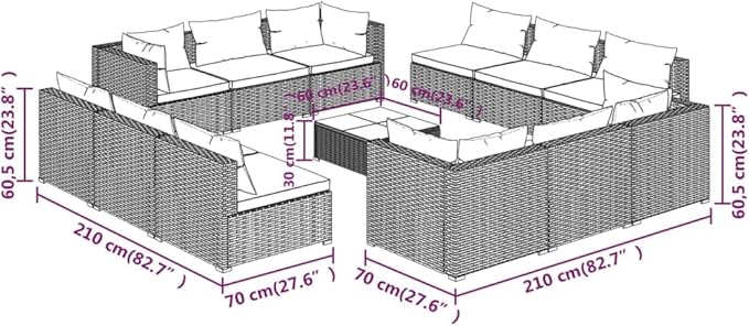 13 Piece Patio Lounge Set with Cushion, Furniture Conversation Sets Patio Lounge Set Piece Patio Set Outdoor Patio Sectional s Poly Rattan Brown