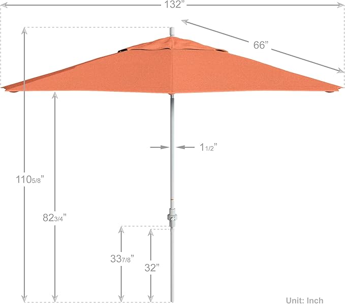 California Umbrella 11Ft Premium Sunbrella Patio Umbrella, Hand-Crank, Tilt-Collar, White Frame, Melon Fabric