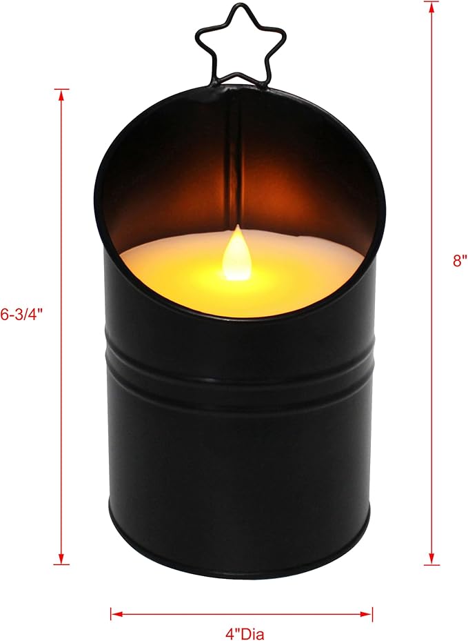 CVHOMEDECO. Vintage Galvanized Can Flameless LED Candle, Real Wax in Antique Galvanized Jar Flickering Candle with Remote Control for Tabletop Wall Decor. H 8 Inch, Black