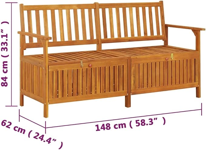 Patio Storage Bench, Outdoor Wooden Deck Box, Solid Wood Patio Furniture for Outdoor Cushions, Pool Storage and Garden Tools, 58.3"x24.4"x33.1", -333